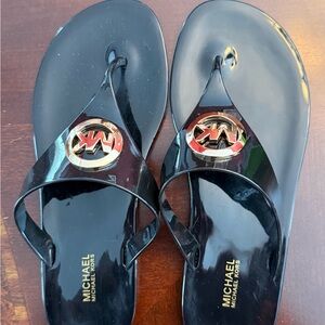 MICHAEL Michael Kors Black Sandals with Gold Logo